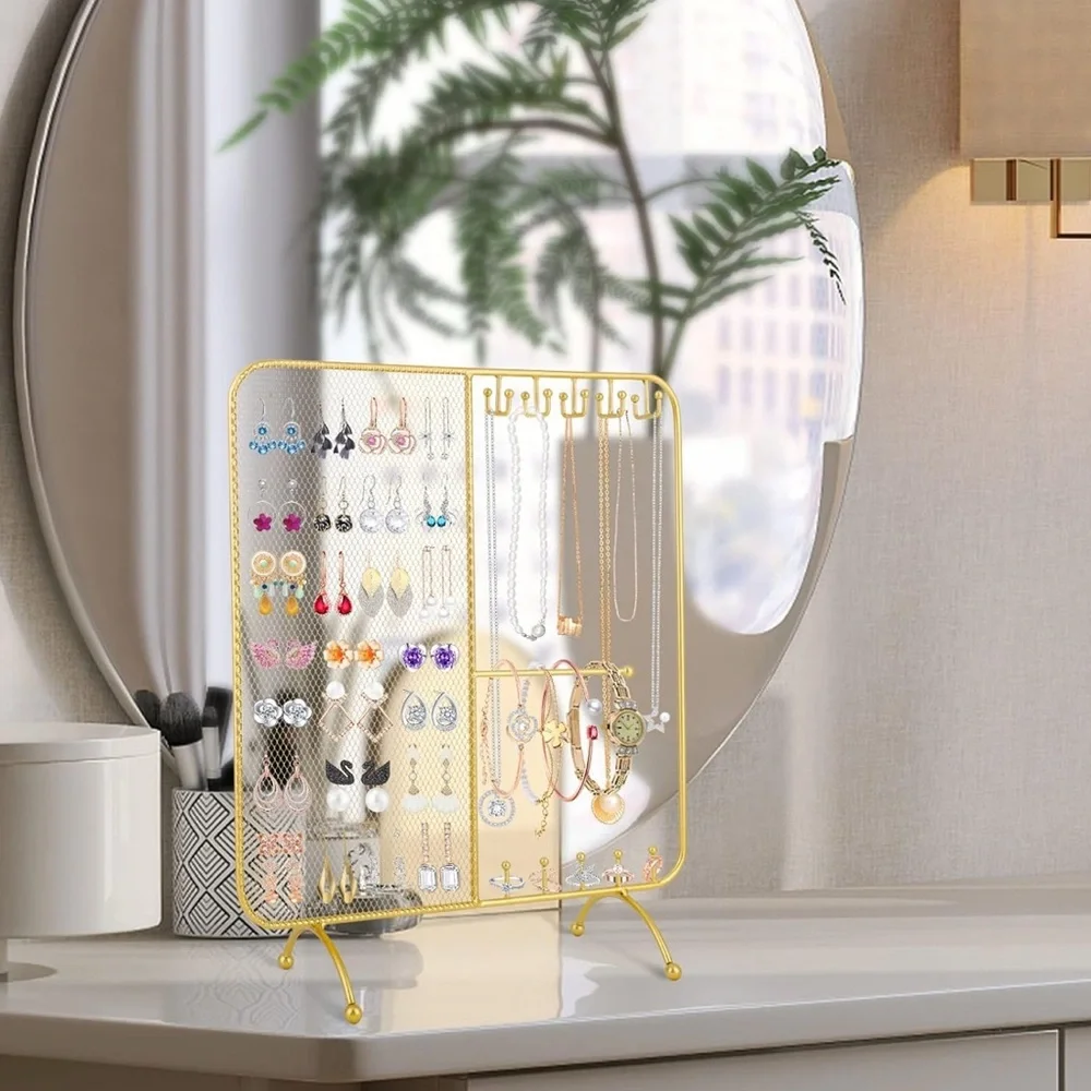 Gold Jewelry Organizer Stand  Hanging Earrings Bracelet Necklaces Ring Watches,